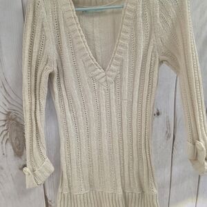 Maurices Cream Knit V-Neck Sweater